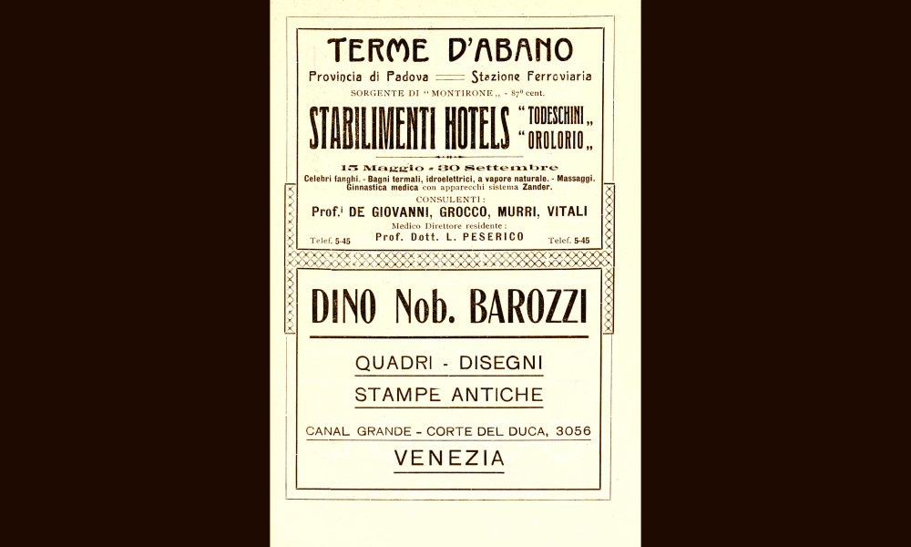 Pubblicità della galleria Barozzi (dal Catalogo delle R.R. Gallerie di Venezia, 1914)