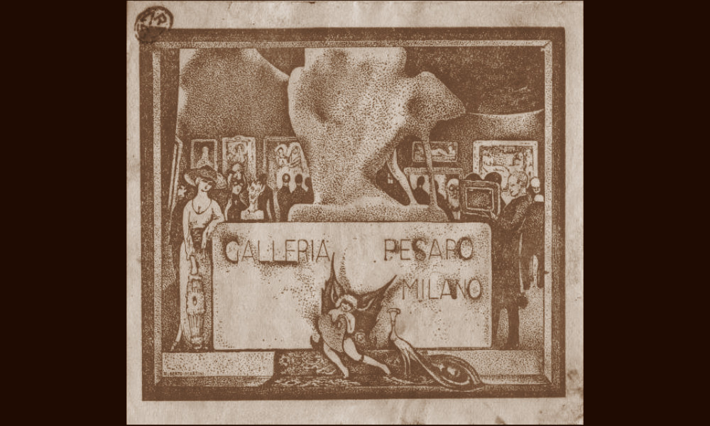 Biglietto da visita della Galleria Pesaro disegnato da Alberto Martini (Milano, Castello Sforzesco, Raccolta Achille Bertarelli)